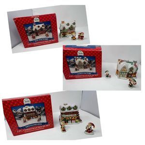 Christmas Expressions Hand Painted Ceramic Musical Village House Set Of THREE